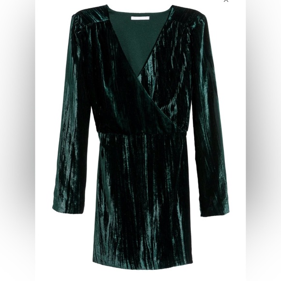 NWOT H&M Green Crushed Velvet Faux Wrap Dress Size 4* - Picture 1 of 10